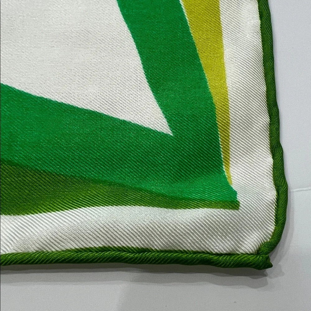 Vintage Vera Neumann geometric design neon greens and white 60’s scarf Japan